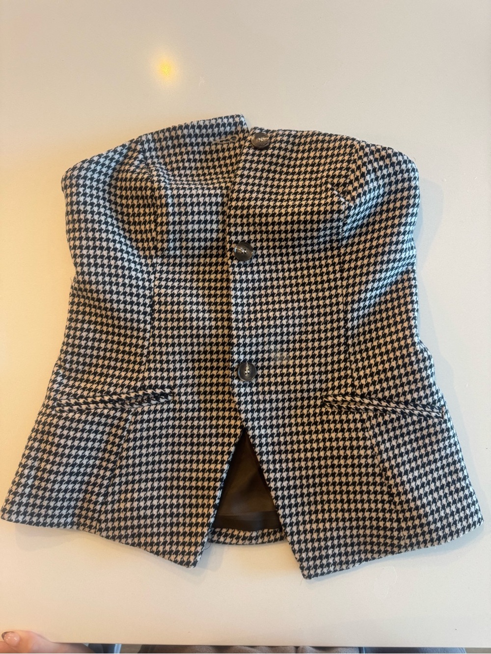 Houndstooth Strapless Vest Corset in Brown & White
